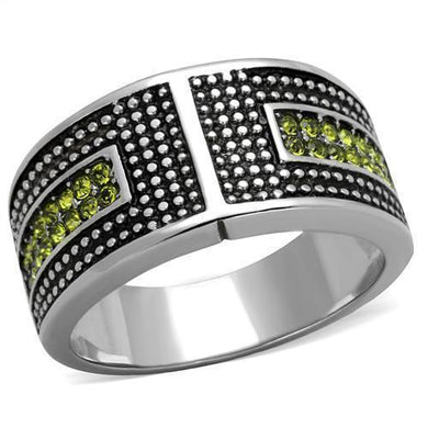 Silver Womens Ring Anillo Para Mujer y Ninos Unisex Kids 316L Stainless Steel Ring with Top Grade Crystal in Olivine color - Jewelry Store by Erik Rayo