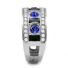 Load image into Gallery viewer, Silver Womens Ring Anillo Para Mujer y Ninos Unisex Kids 316L Stainless Steel Ring with Top Grade Crystal in Sapphire Fano - Jewelry Store by Erik Rayo
