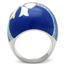 Load image into Gallery viewer, Silver Womens Ring Anillo Para Mujer y Ninos Unisex Kids 316L Stainless Steel Ring with Top Grade Crystal in Sea Blue Mantua - Jewelry Store by Erik Rayo
