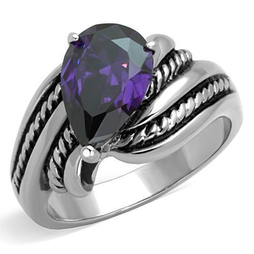 Silver Womens Ring Anillo Para Mujer Stainless Steel Ring with AAA Grade CZ Dark Amethyst - Jewelry Store by Erik Rayo