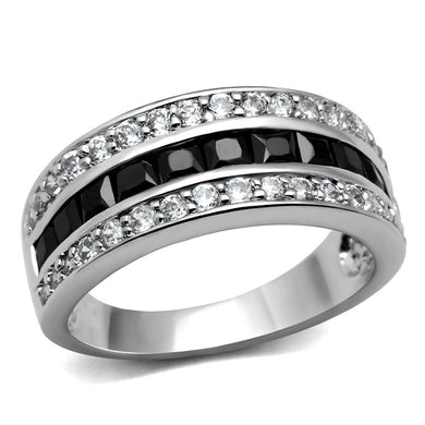 Silver Womens Ring Anillo Para Mujer Stainless Steel Ring with AAA Grade CZ in Black Diamond - Jewelry Store by Erik Rayo