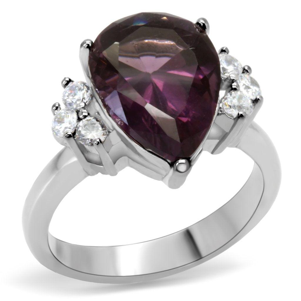 Silver Womens Ring Anillo Para Mujer Stainless Steel Ring with Glass in Amethyst - Jewelry Store by Erik Rayo