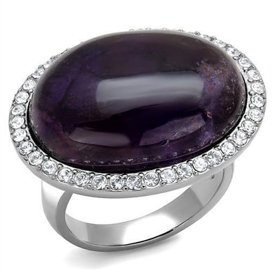 Silver Womens Ring Anillo Para Mujer Stainless Steel Ring with Semi-Precious Amethyst Crystal in Amethyst - Jewelry Store by Erik Rayo