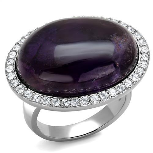 Silver Womens Ring Anillo Para Mujer y Ninos Unisex Kids Stainless Steel Ring with Semi-Precious Amethyst Crystal in Amethyst - Jewelry Store by Erik Rayo