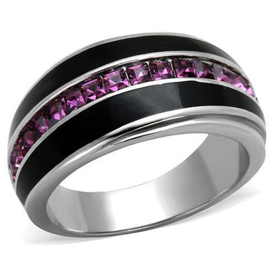 Silver Womens Ring Anillo Para Mujer Stainless Steel Ring with Top Grade Crystal in Amethyst - Jewelry Store by Erik Rayo
