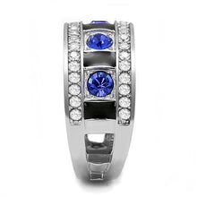 Load image into Gallery viewer, Silver Womens Ring Anillo Para Mujer Stainless Steel Ring with Top Grade Crystal in Sapphire Fano - Jewelry Store by Erik Rayo

