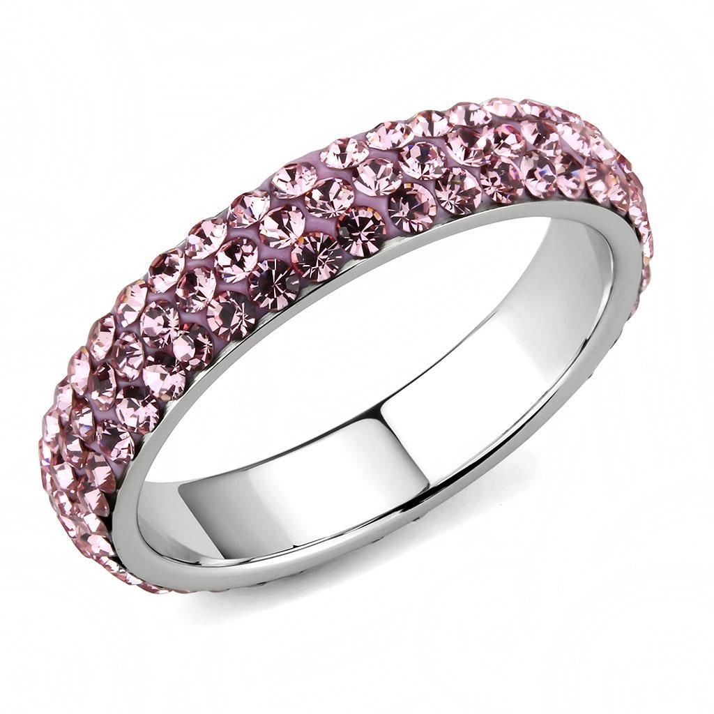 Silver Womens Ring Rose Pink Anillo Para Mujer y Ninos Unisex Kids Stainless Steel Ring with Top Grade Crystal in Light Rose - ErikRayo.com