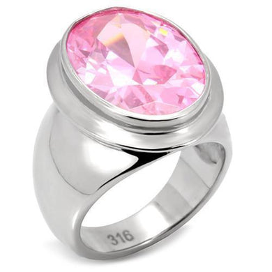 Silver Womens Ring Rose Pink High polished (no plating) 316L Stainless Steel Ring with AAA Grade CZ in Rose TK118 - Jewelry Store by Erik Rayo