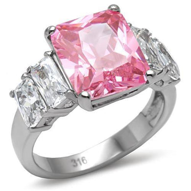 Silver Womens Ring Rose Pink High polished (no plating) Stainless Steel Ring with AAA Grade CZ in Rose TK088 - Jewelry Store by Erik Rayo