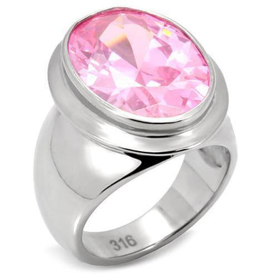 Silver Womens Ring Rose Pink High polished (no plating) Stainless Steel Ring with AAA Grade CZ in Rose TK118 - Jewelry Store by Erik Rayo