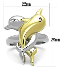 Load image into Gallery viewer, Stainless Steel Dolphin Gold Ion Two Toned Love Embrace Crystal Ring Anillo Para Mujer - ErikRayo.com
