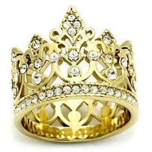 Load image into Gallery viewer, Stainless Steel Gold EP Princess Tiara Crown Crystal Wide Band Ring Anillo Para Mujer - ErikRayo.com
