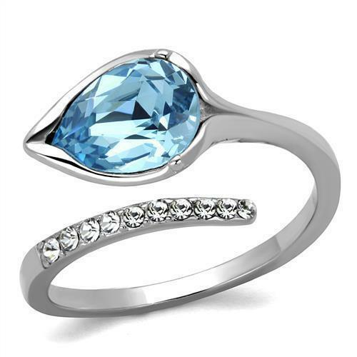 Stainless Steel Pear Teardrop Aqua light Blue Topaz Aquamarine CZ Ring Anillo Para Mujer - ErikRayo.com