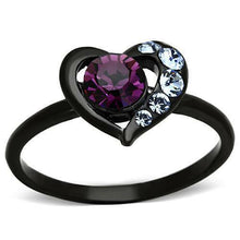 Load image into Gallery viewer, Stainless Steel Round Amethyst CZ Crystal Purple Heart Black Women&#39;s Ring 5-11 Anillo Para Mujer - Jewelry Store by Erik Rayo
