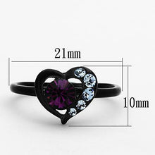 Load image into Gallery viewer, Stainless Steel Round Amethyst CZ Crystal Purple Heart Black Women&#39;s Ring 5-11 Anillo Para Mujer - Jewelry Store by Erik Rayo
