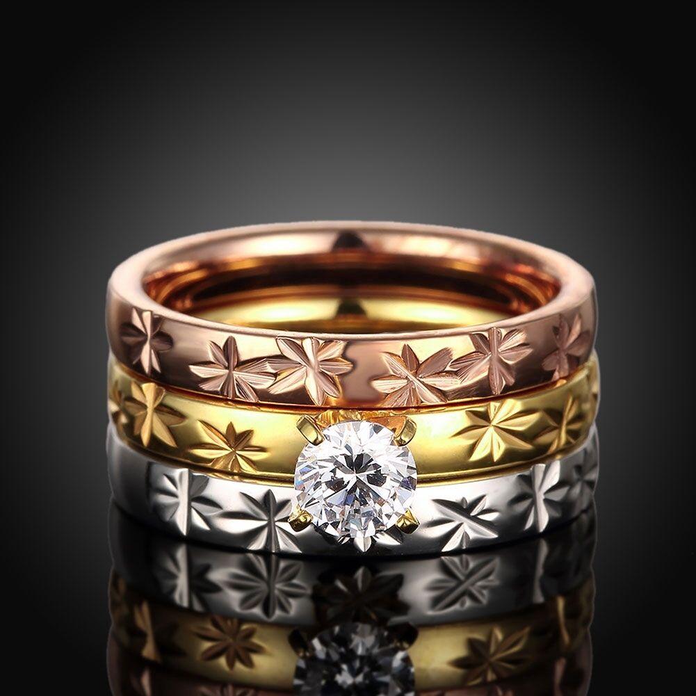 Stainless Steel Tri-Color Bands with Zirconia Rings - Jewelry Store by Erik Rayo