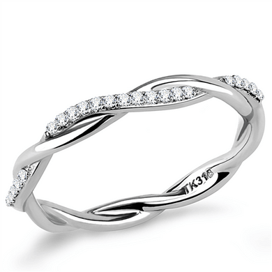 Stainless Steel Twist Twisted Crystal CZ Eternity Wedding Band Ring - Jewelry Store by Erik Rayo