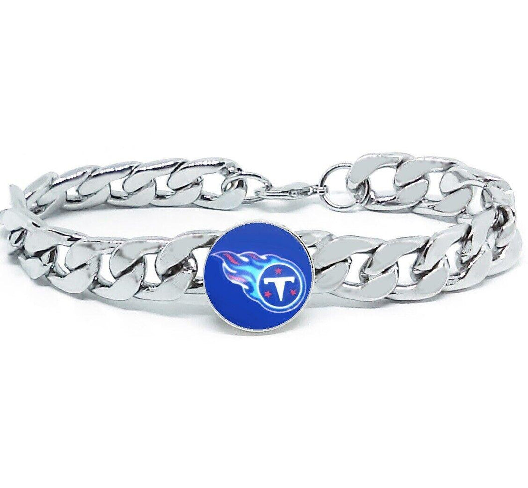 Tennessee Titans Bracelet Silver Stainless Steel Mens and Womens Curb Link Chain Football Gift - ErikRayo.com
