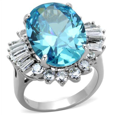 TK1885 - High polished (no plating) Stainless Steel Ring with AAA Grade CZ in Sea Blue - ErikRayo.com