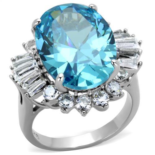 TK1885 - High polished (no plating) Stainless Steel Ring with AAA Grade CZ in Sea Blue - Jewelry Store by Erik Rayo