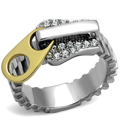 TK2520 - Two-Tone IP Gold (Ion Plating) 316L Stainless Steel Ring with Top Grade Crystal in Clear - Jewelry Store by Erik Rayo
