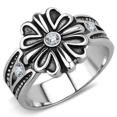 TK3462 - High polished (no plating) 316L Stainless Steel Ring with Top Grade Crystal in Clear - Jewelry Store by Erik Rayo