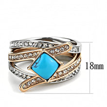 Load image into Gallery viewer, TK3519 - Two-Tone IP Rose Gold Stainless Steel Ring with Synthetic Turquoise in Sea Blue - ErikRayo.com
