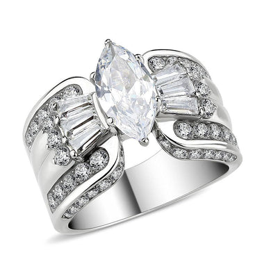 TK3777 - High polished (no plating) Stainless Steel Ring with AAA Grade CZ in Clear - Jewelry Store by Erik Rayo