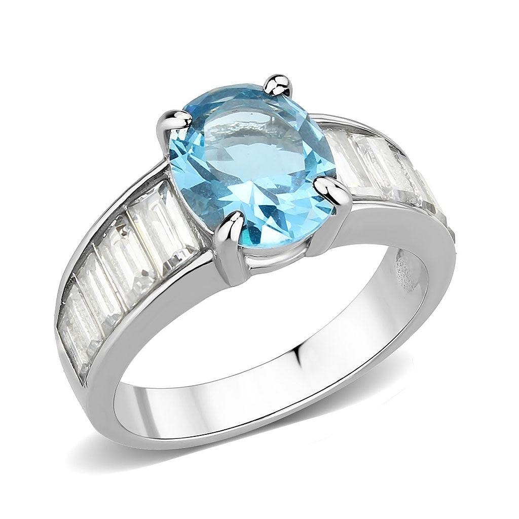 TK3779 - High polished (no plating) Stainless Steel Ring with Synthetic in SeaBlue - Jewelry Store by Erik Rayo
