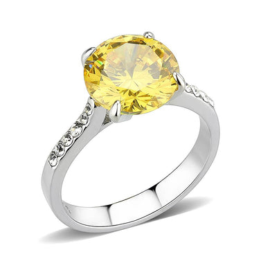TK3783 - High polished (no plating) Stainless Steel Ring with AAA Grade CZ in Topaz - Jewelry Store by Erik Rayo