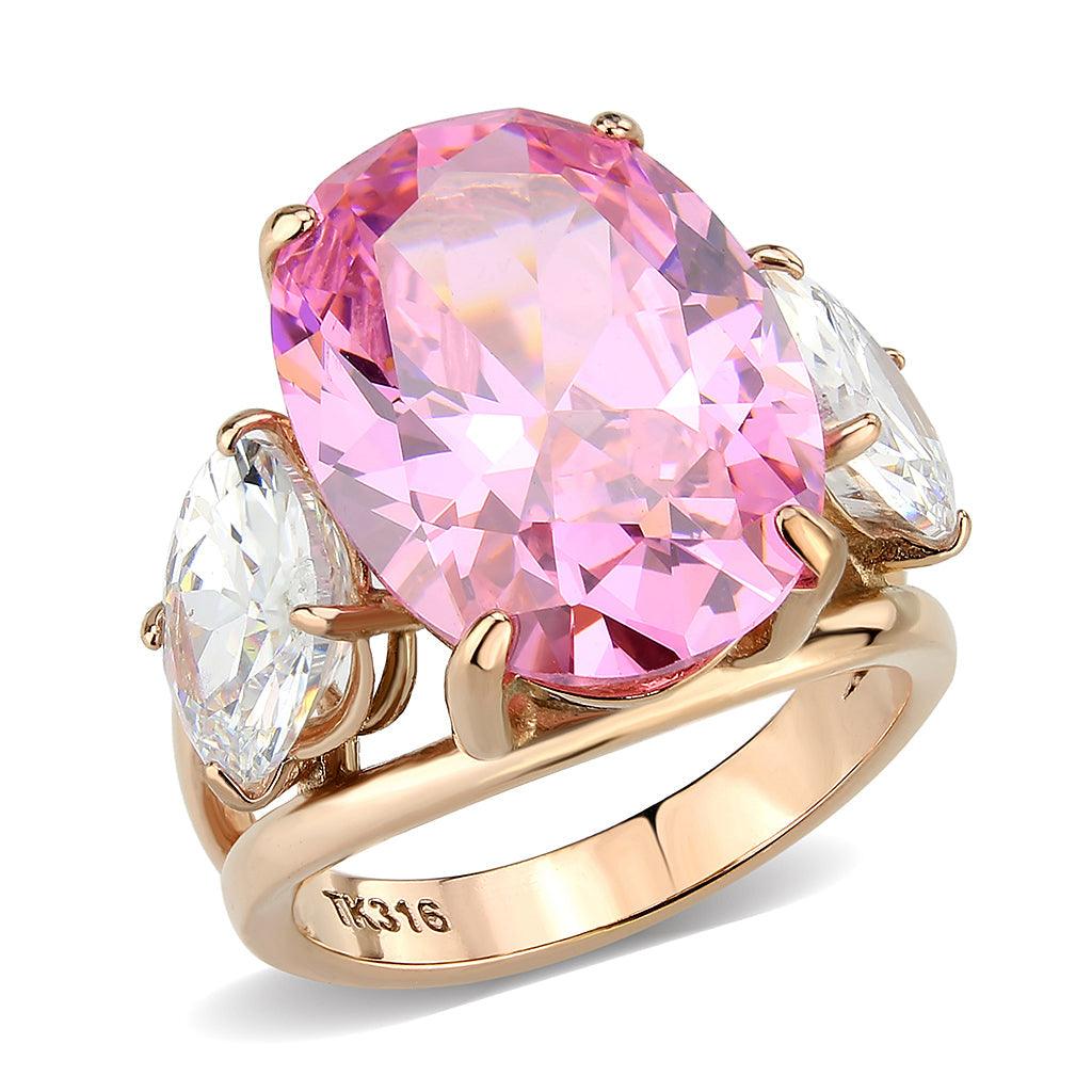 TK3789 - IP Rose Gold(Ion Plating) Stainless Steel Ring with AAA Grade CZ in Rose - ErikRayo.com