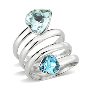 TK3806 - High polished (no plating) Stainless Steel Ring with Top Grade Crystal in SeaBlue - Jewelry Store by Erik Rayo