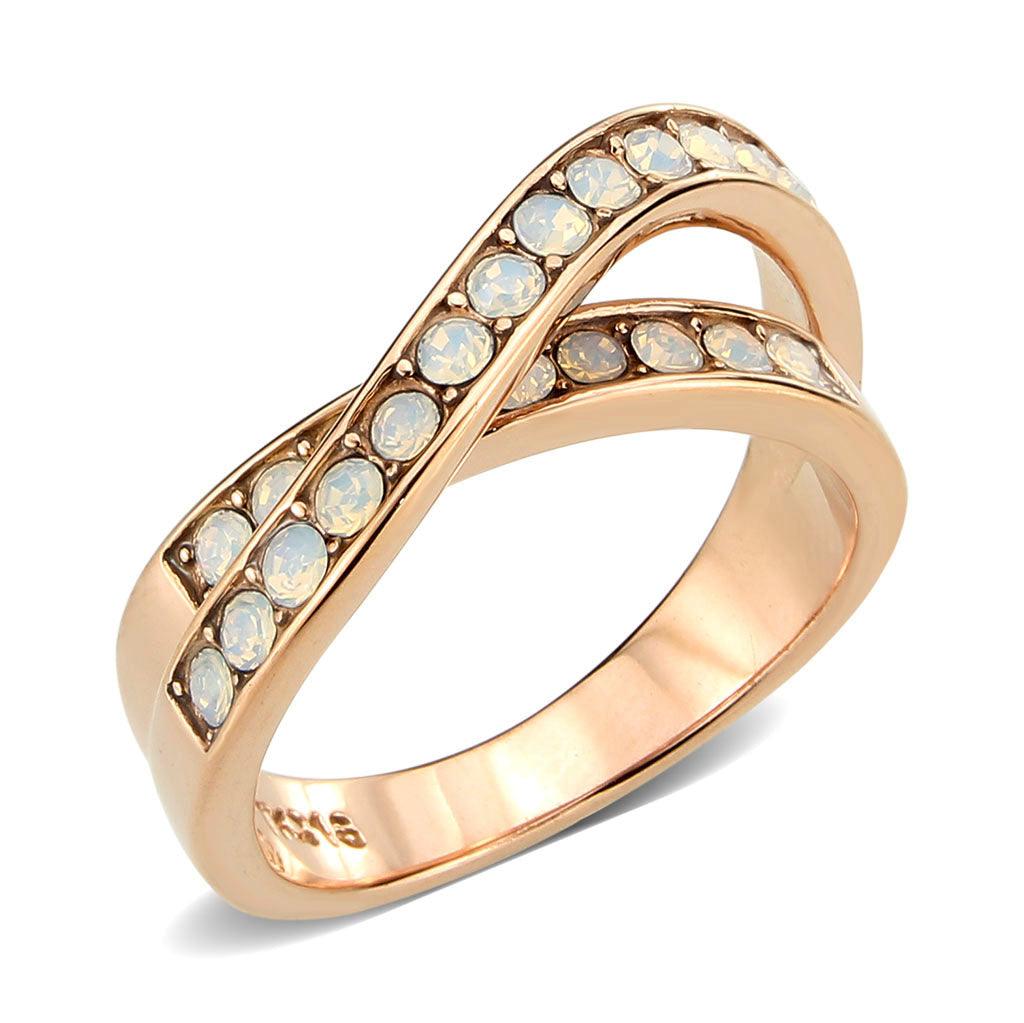 TK3828 - IP Rose Gold(Ion Plating) Stainless Steel Ring with Top Grade Crystal in Fireopal - Jewelry Store by Erik Rayo