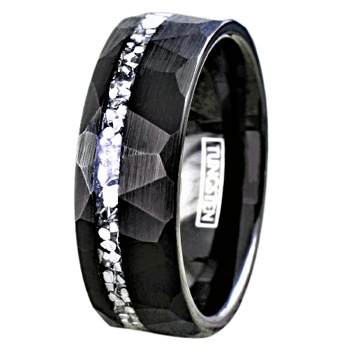 Tungsten Rings for Men Wedding Bands for Him Womens Wedding Bands for Her 8mm Brushed Faceted Meteorite Wedding Band - Jewelry Store by Erik Rayo