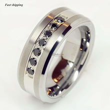 Load image into Gallery viewer, Tungsten Rings for Men Wedding Bands for Him Womens Wedding Bands for Her 8mm Black CZ Inlay Mens Band Brushed Size 6-13 - Jewelry Store by Erik Rayo
