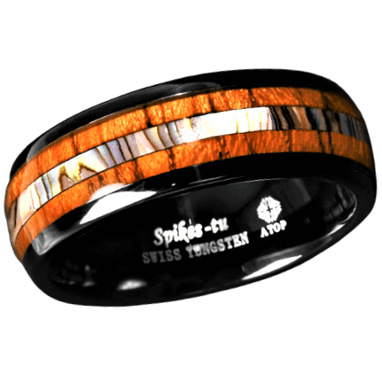 Tungsten Rings for Men Wedding Bands for Him Womens Wedding Bands for Her 8mm Black Koa Wood Abalone - Jewelry Store by Erik Rayo