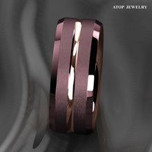 Load image into Gallery viewer, Tungsten Rings for Men Wedding Bands for Him Womens Wedding Bands for Her 8mm Brushed Brown Rose Gold Groove Stripe - Jewelry Store by Erik Rayo
