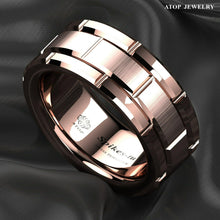 Load image into Gallery viewer, Tungsten Rings for Men Wedding Bands for Him Womens Wedding Bands for Her 8mm Rose Gold Bushed Brick Pattern - Jewelry Store by Erik Rayo
