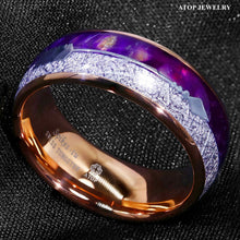 Load image into Gallery viewer, Tungsten Rings for Men Wedding Bands for Him Womens Wedding Bands for Her 8mm Rose Gold Purple Agate Meteorite Arrow - Jewelry Store by Erik Rayo
