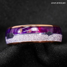 Load image into Gallery viewer, Tungsten Rings for Men Wedding Bands for Him Womens Wedding Bands for Her 8mm Rose Gold Purple Agate Meteorite Arrow - Jewelry Store by Erik Rayo
