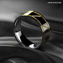 Load image into Gallery viewer, Tungsten Rings for Men Wedding Bands for Him Womens Wedding Bands for Her 8mm Silver Polish 18K Gold Line Inlay - Jewelry Store by Erik Rayo
