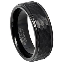 Load image into Gallery viewer, Tungsten Rings for Men Wedding Bands for Him Womens Wedding Bands for Her 6mm All Black Brushed Hammered Center - Jewelry Store by Erik Rayo
