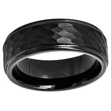 Load image into Gallery viewer, Tungsten Rings for Men Wedding Bands for Him Womens Wedding Bands for Her 6mm All Black Brushed Hammered Center - Jewelry Store by Erik Rayo
