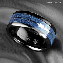 Load image into Gallery viewer, Engagement Rings for Women Mens Wedding Bands for Him and Her Promise / Bridal Mens Womens Rings Arrow Dome Black Multidimensional Blue - Jewelry Store by Erik Rayo
