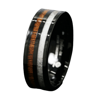 Tungsten Rings for Men Wedding Bands for Him Womens Wedding Bands for Her 6mm Black Antler and Koa Wood Inlay - ErikRayo.com
