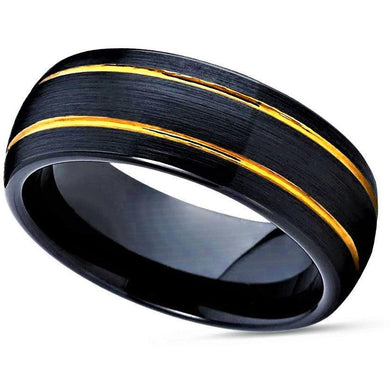 Tungsten Rings for Men Wedding Bands for Him Womens Wedding Bands for Her 6mm Black Brushed Dome 18k Gold Plated - Jewelry Store by Erik Rayo