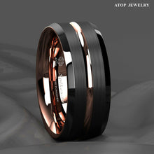 Load image into Gallery viewer, Tungsten Rings for Men Wedding Bands for Him Womens Wedding Bands for Her 6mm Black Brushed Rose Gold - Jewelry Store by Erik Rayo
