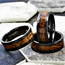 Load image into Gallery viewer, Tungsten Rings for Men Wedding Bands for Him Womens Wedding Bands for Her 6mm Black Charred Whiskey Barrel Wood - Jewelry Store by Erik Rayo
