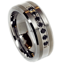 Load image into Gallery viewer, Mens Wedding Band Rings for Men Wedding Rings for Womens / Mens Rings Black CZ Inlay Mens Band Brushed Size 6-13 - Jewelry Store by Erik Rayo
