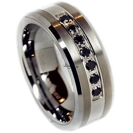 Mens Wedding Band Rings for Men Wedding Rings for Womens / Mens Rings Black CZ Inlay Mens Band Brushed Size 6-13 - Jewelry Store by Erik Rayo